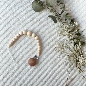 Neutral Wood Bead Pacifier/Teether Clip